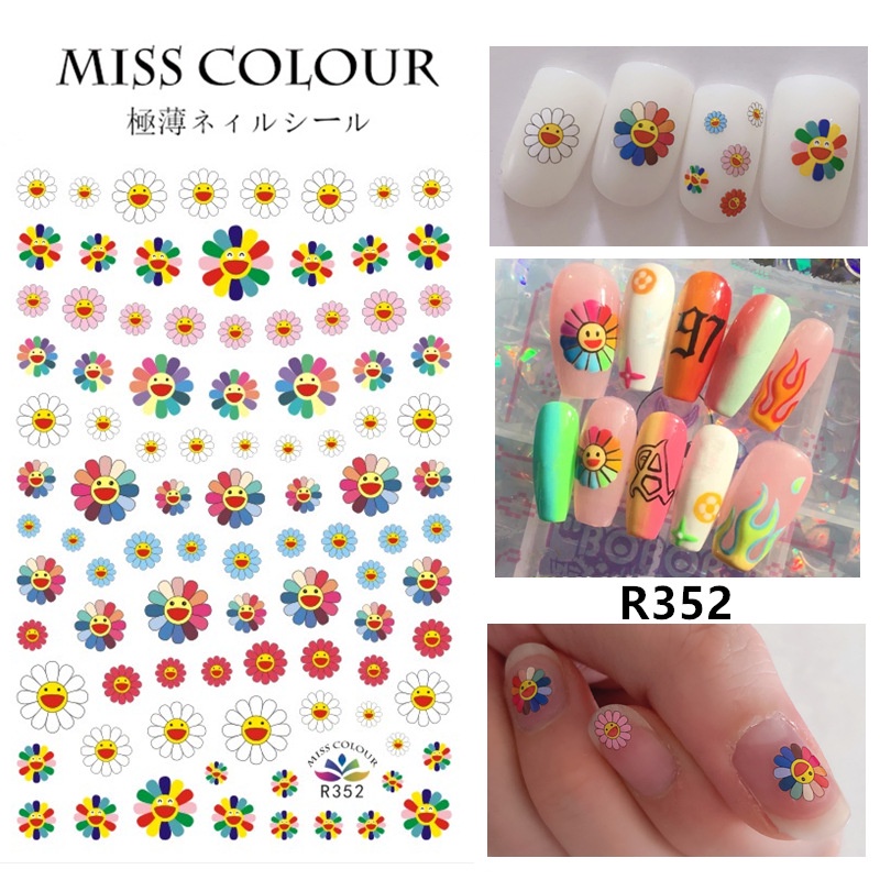 Sticker nail dán móng tay hình chuột micky, hoa cúc và các thương hiệu hot