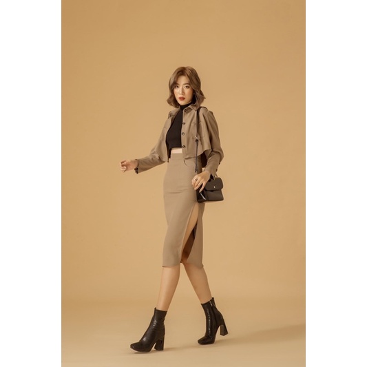 Áo khoác croptop tay dài họa tiết trơn | SAINT JACKET - CLÉLIE