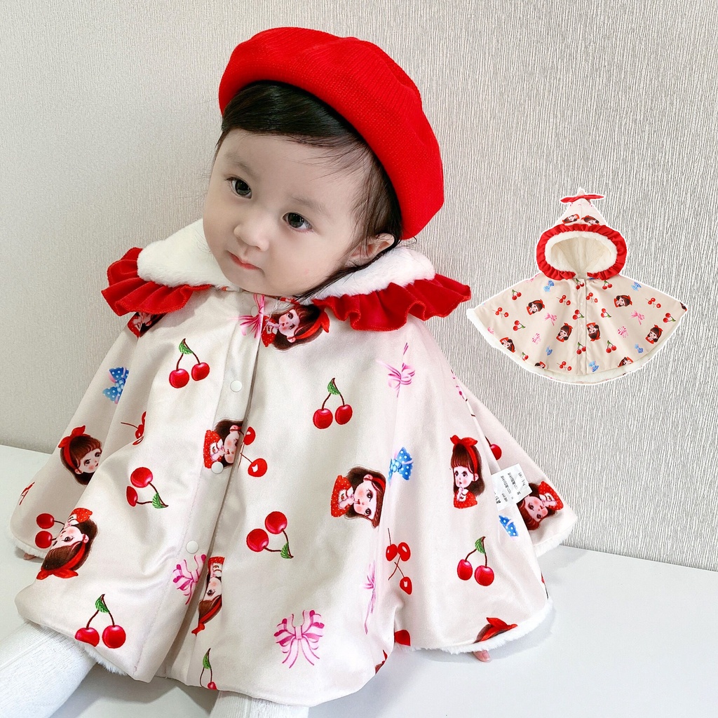 Áo khoác vải nhung giữ ấm dễ thương thời trang mùa đông cho bé gái