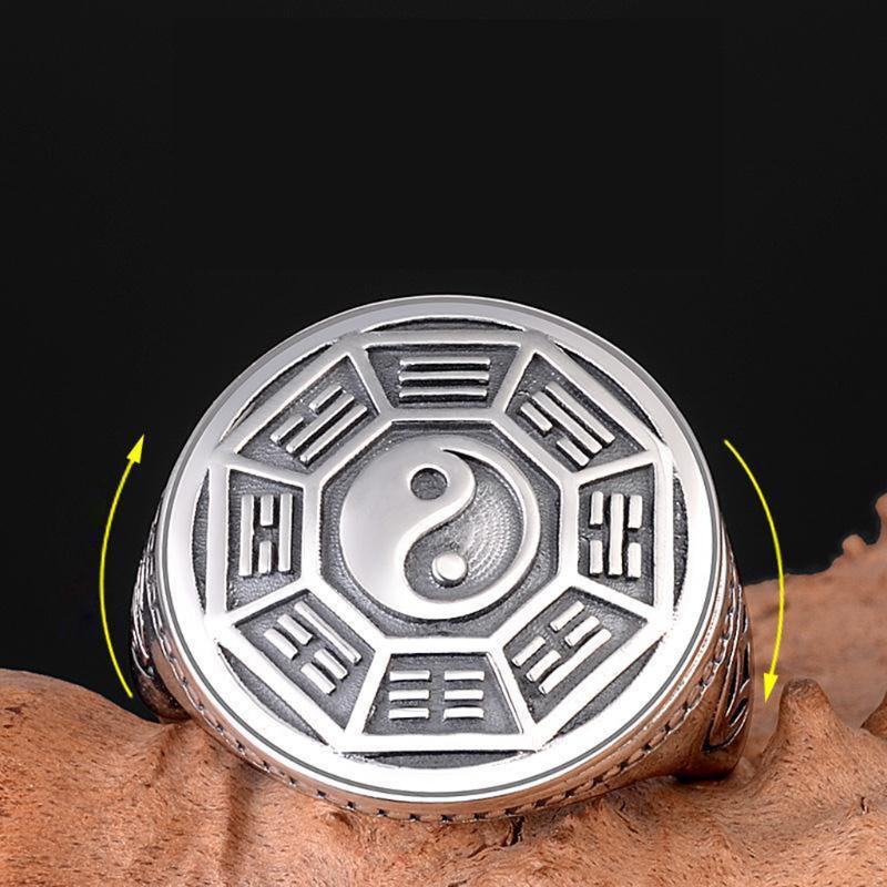 Nhẫn Bạc Khắc Biểu Tượng Âm Dương Phong Cách Vintage