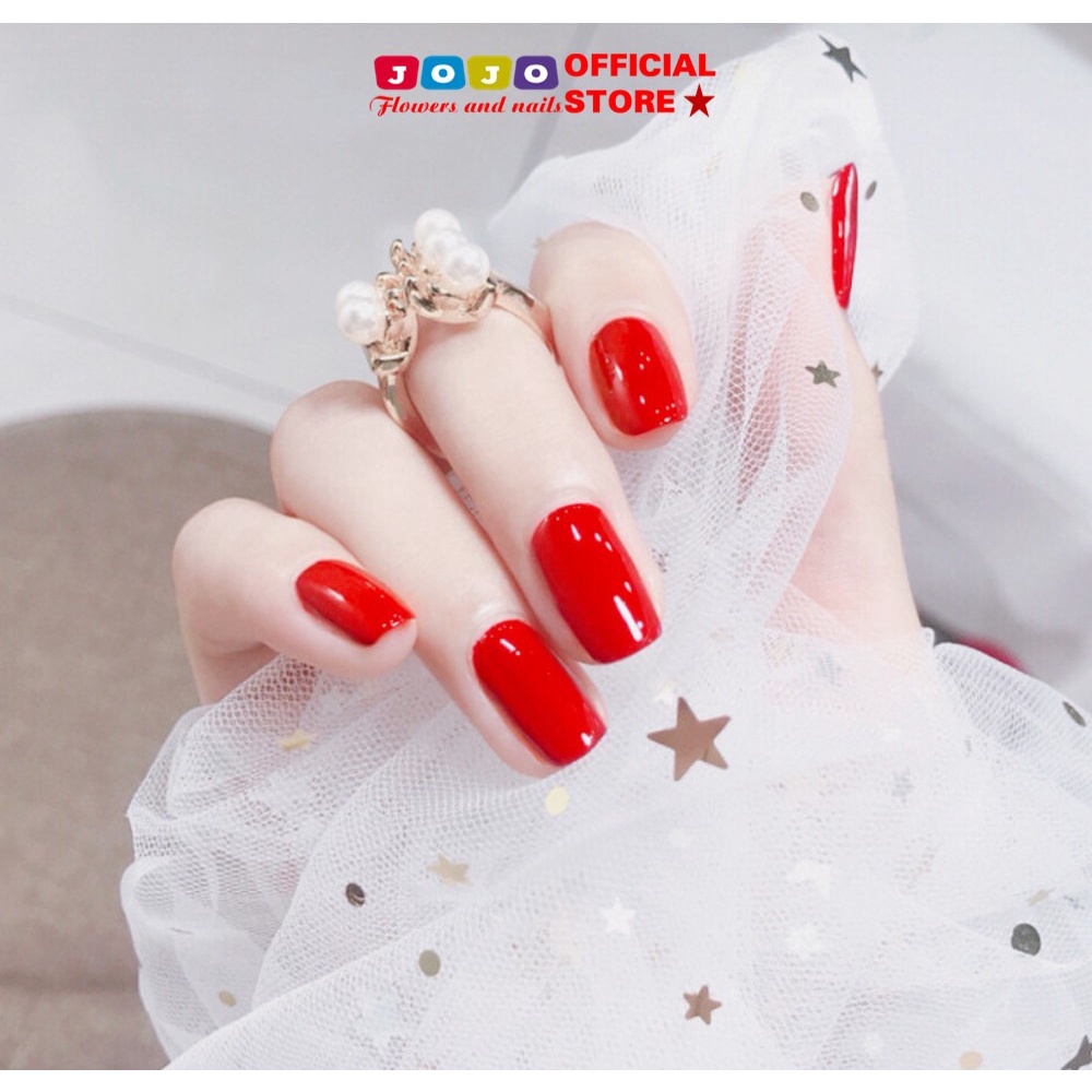 Bộ 24 móng tay giả, móng úp màu đỏ son JP815-Y1 kèm keo