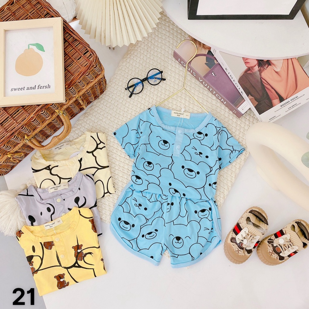 Bộ cọc tay đại in họa tiết, thun lạnh minky mom,cho bé trai, gái từ 7kg đến 30kg M21