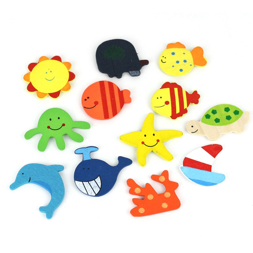 12 Miếng Nam Châm Dán Tủ Lạnh Bằng Gỗ Hình Thú Hoạt Hình Ngẫu Nhiên