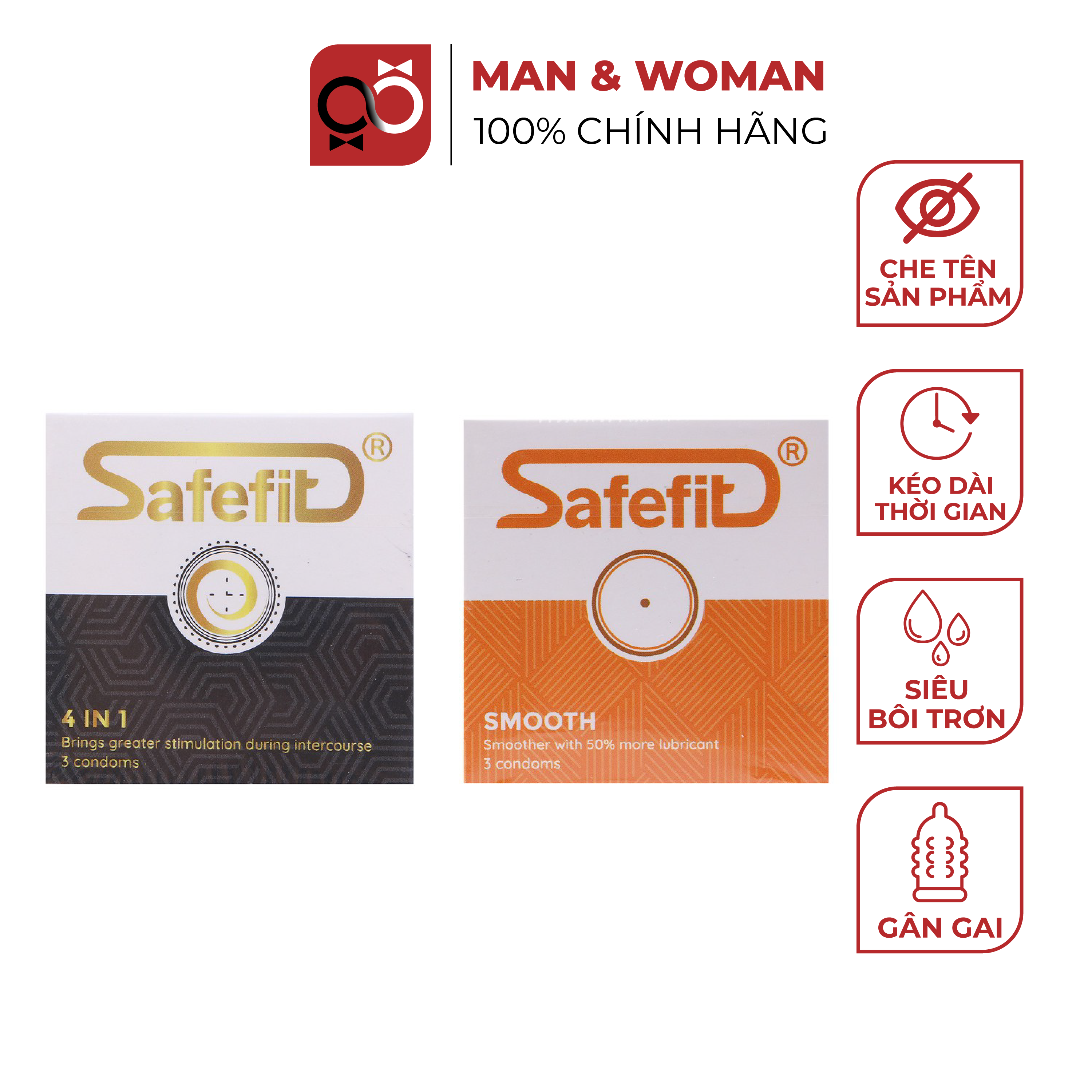 Bộ 2 hộp bao cao su Siêu mỏng Nhiều gel 0.04mm SafeFit Untra và SafeFit Smooth CB009