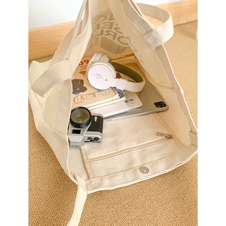 Túi xách tote PRETTYZYS vải canvas sức chứa lớn phong cách Hàn Quốc 2022 dành cho nữ tuổi teen