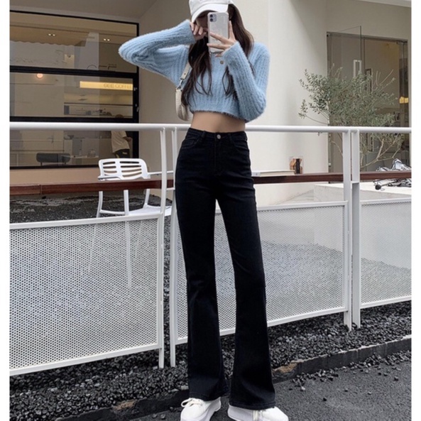 Quần Jean Nữ Ống Loe Lưng Cao Co Giãn 4 Chiều Cao Cấp Hack Dáng Cực Đỉnh Ulzzang Năng Động THUNDERUNISEX