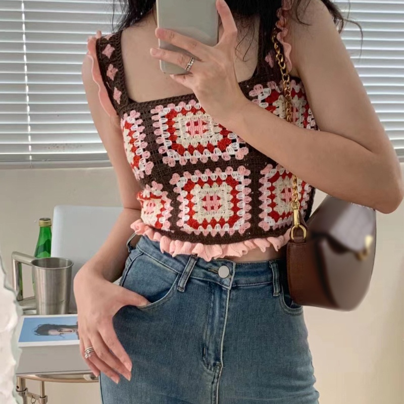 Áo Croptop Không Tay Họa Tiết Hoa Phong Cách Boho Ngọt Ngào Cho Nữ