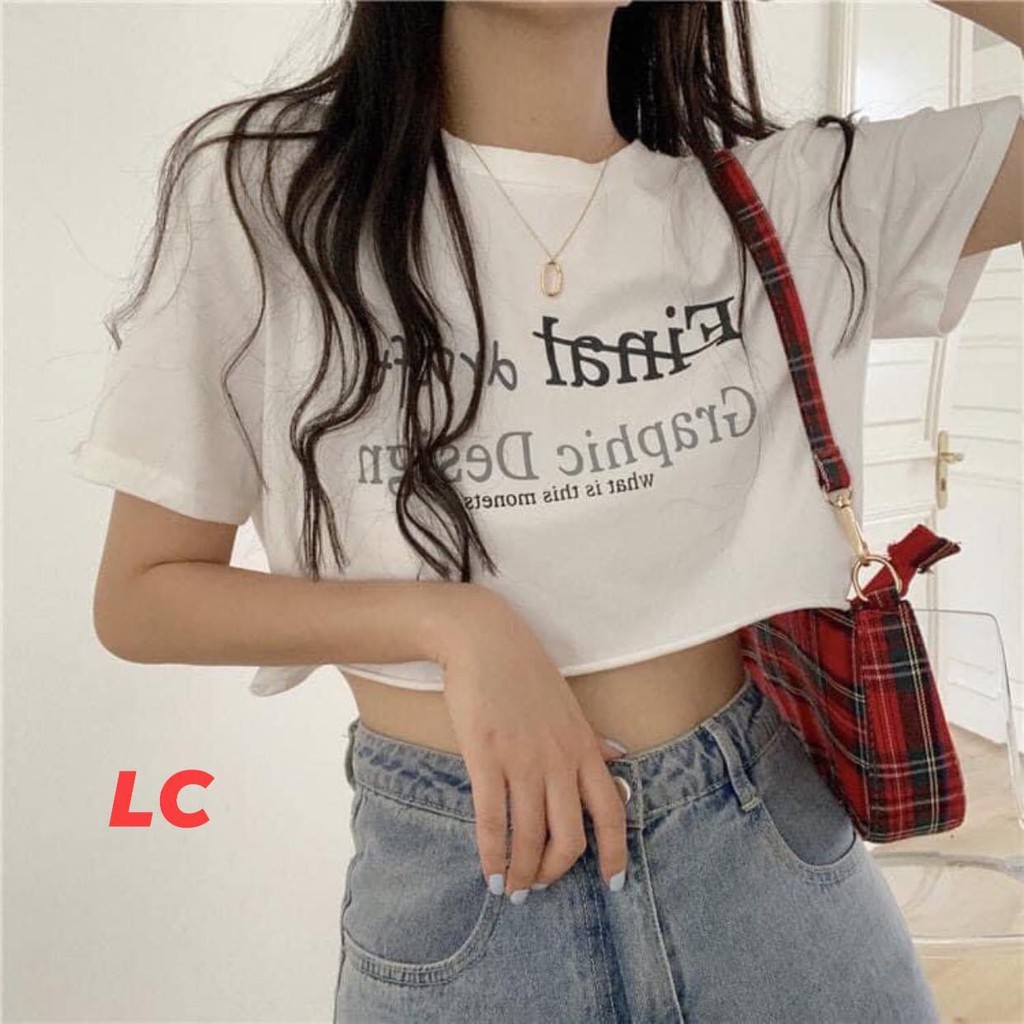 Áo thun nữ Croptop CHỮ NGANG NGỰC đơn giản hai màu trắng đen, croptop form rộng ngắn tay năng động thoải mái mặc hè