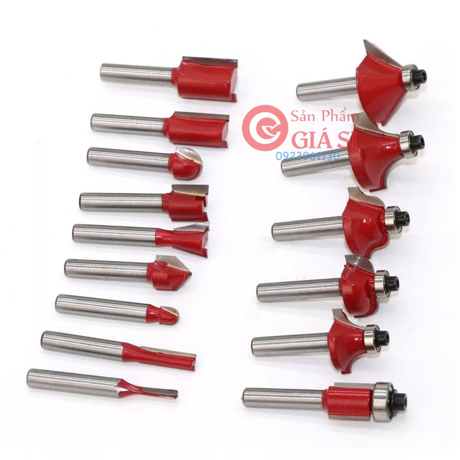 Bộ mũi phay gỗ cốt 6.35mm hoặc 12.7mm - BỘ 15 MŨI SOI Gô ❤️freeship❤️ Ỗ