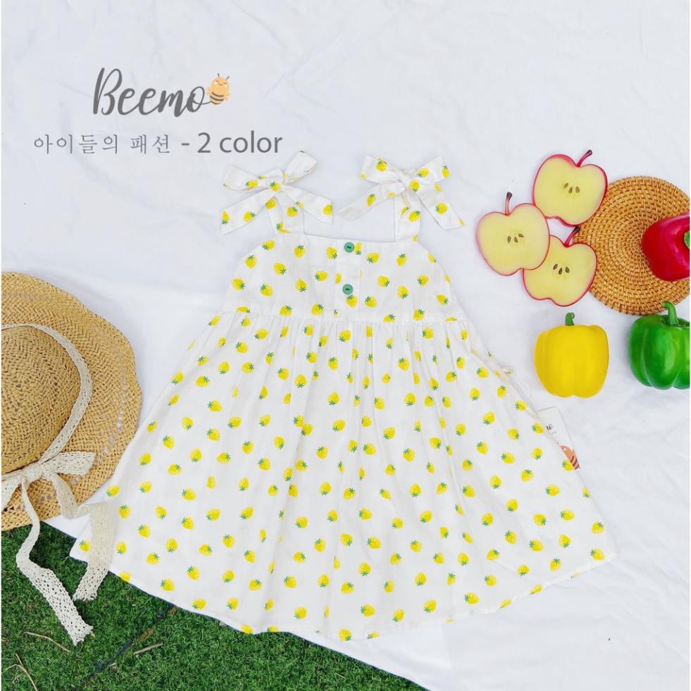 Váy baby doll vải thô cotton mềm mát cho bé, váy 2 dây dễ thương xinh xắn 10 - 23kg - Lá Kids Shop