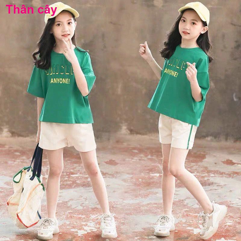 Bông tinh khiết [Một chiếc  bộ] Bộ đồ cotton trẻ em, bé gái mùa hè phiên bản Hàn Quốc mới, lớn thể thao em hai m