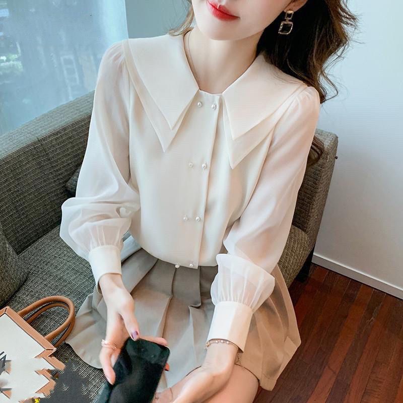 Áo Sơ Mi Chiffon Tay Dài Cổ Búp Bê Phong Cách Hàn Quốc Dành Cho Nữ
