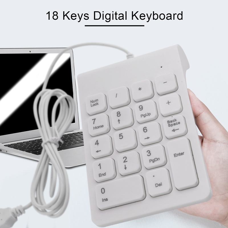 Bàn phím số 18 phím có dây USB mini màu trắng