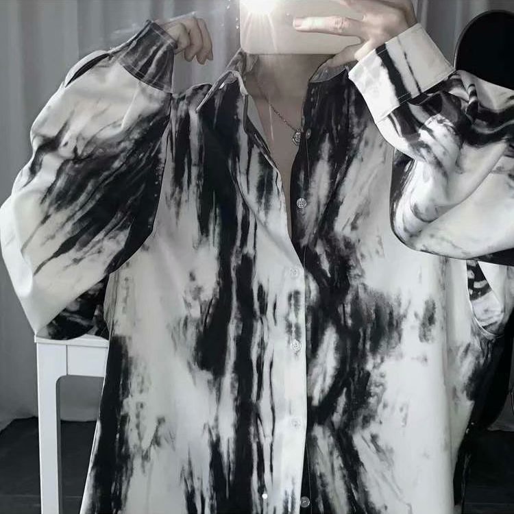 Áo Sơ Mi Tay Dài Dáng Rộng Màu Nhuộm Kiểu Hip-Hop Cá Tính Cho Nam