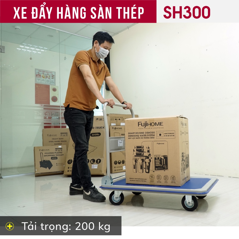 Xe đẩy hàng 4 bánh gấp gọn chở 200kg nhập khẩu Nhật Bản FUJIHOME, bánh xe xe chống ồn, bảo hành 1 năm