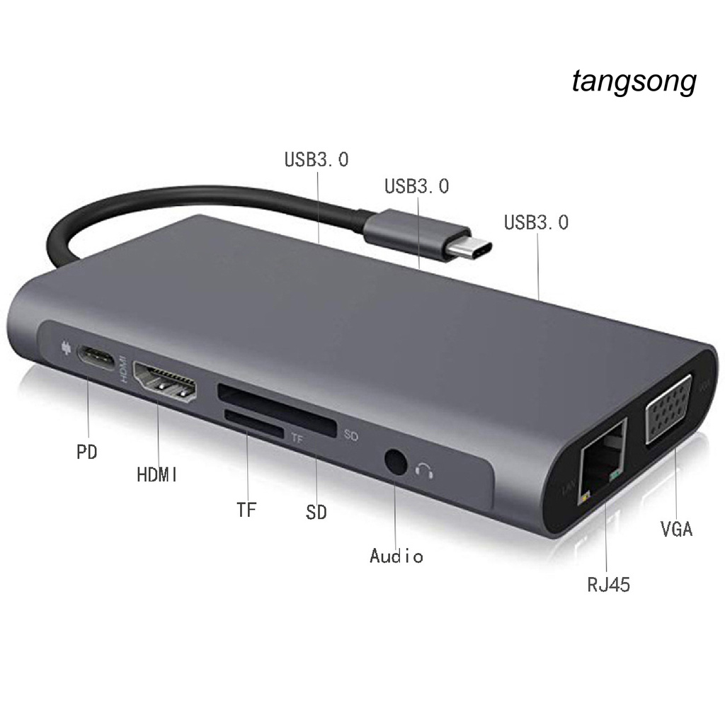 Bộ Chuyển Đổi Ts-10 In 1 Type-C Sang Vga Usb3.0 Pd