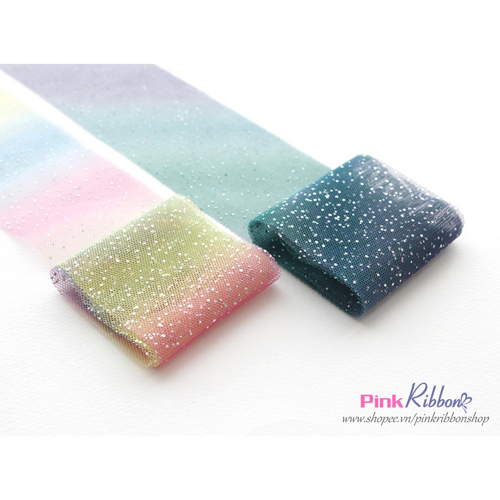 Voan lưới cầu vồng chấm nhũ 6cm