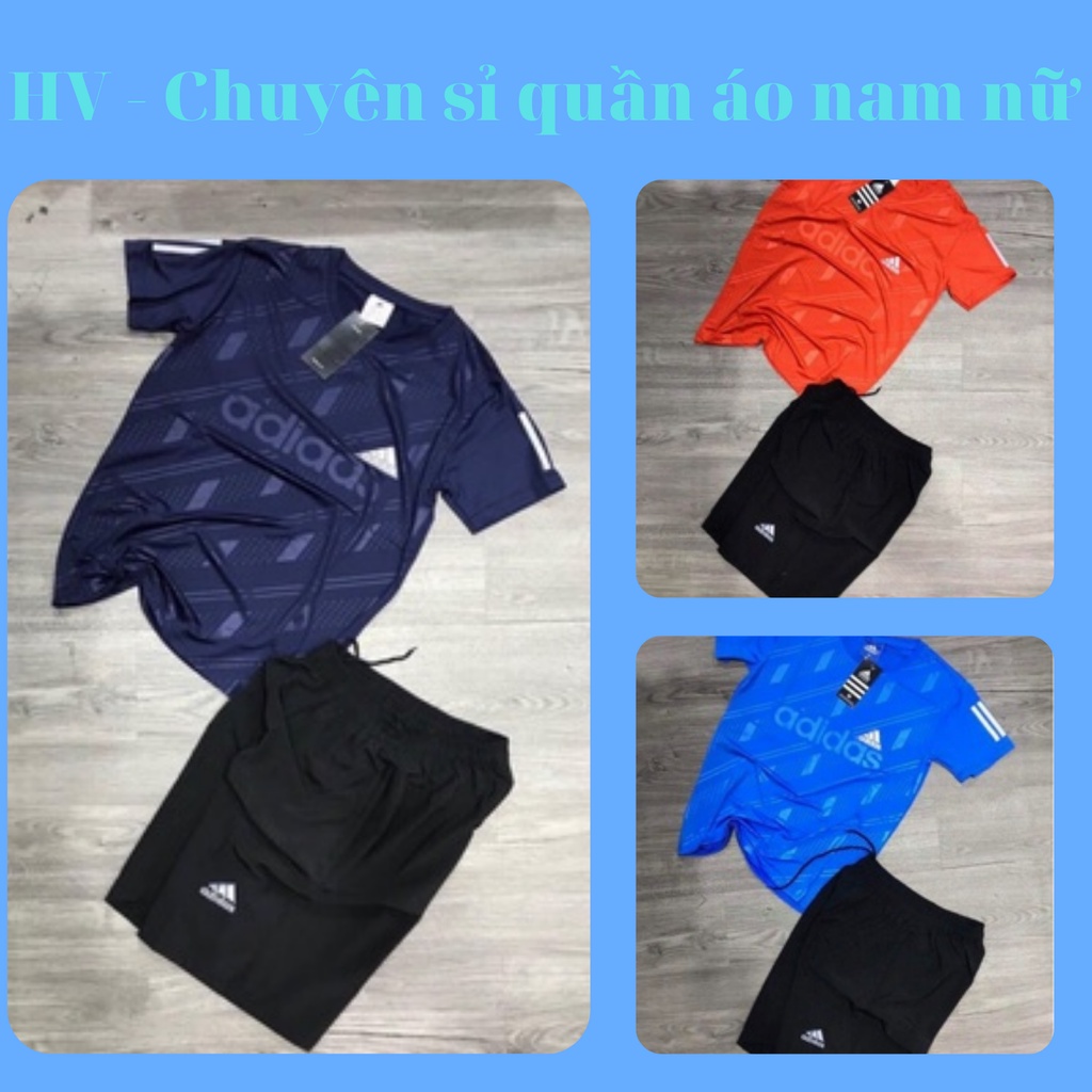 Bộ thể thao Adidas nam cộc tay chất thun lạnh mềm mịn, Quần áo thể thao nam mùa hè thấm hút mồ hôi siêu mát