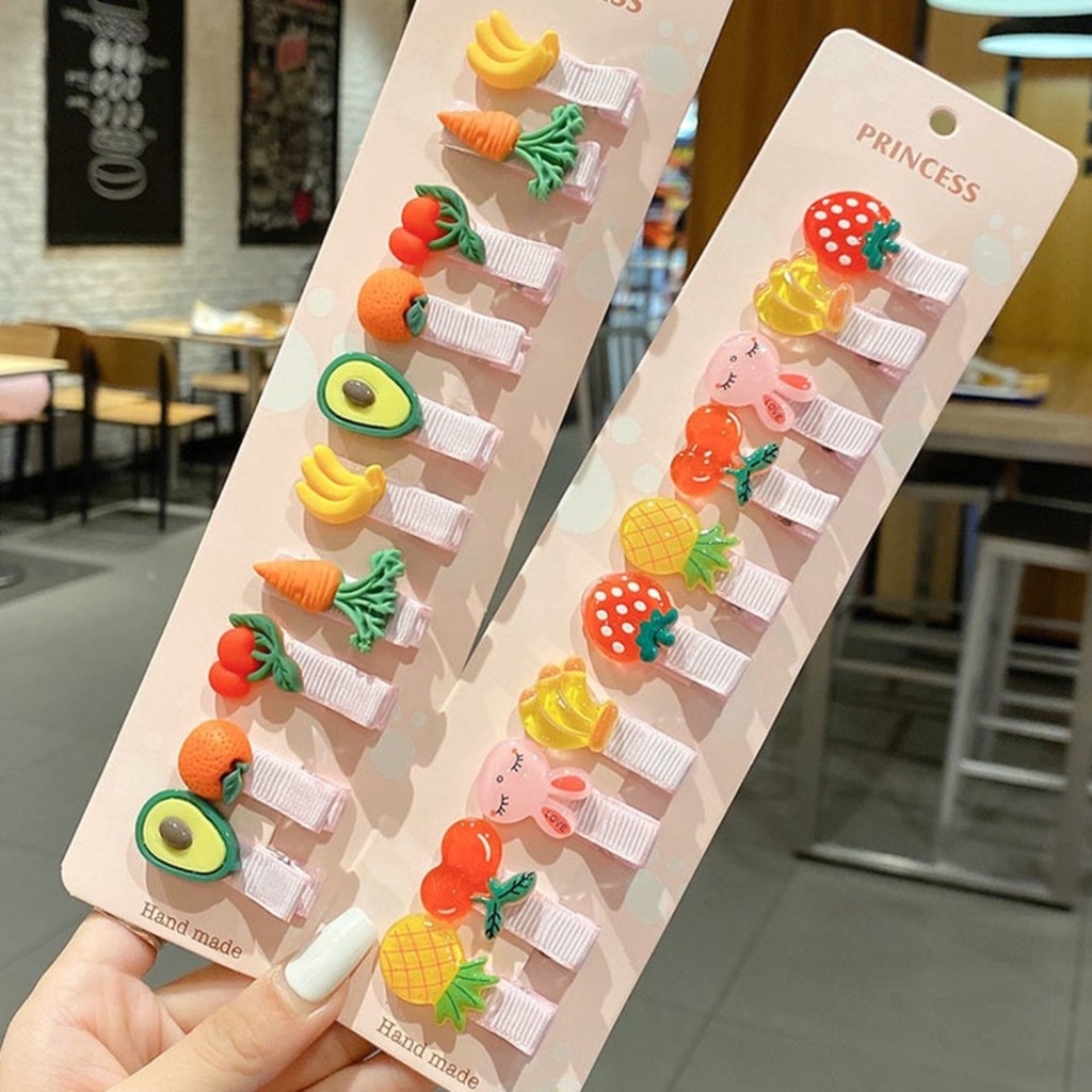 Set 10 kẹp tóc trái cây, hoa trái xinh xắn cho bé - Selenshop