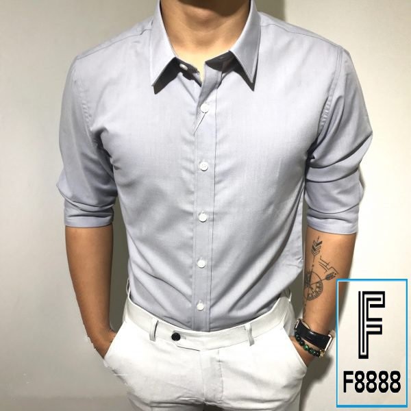 Áo sơ mi nam dài tay áo kiểu hàn quốc F8888 Màu Ghi Xám Cao cấp