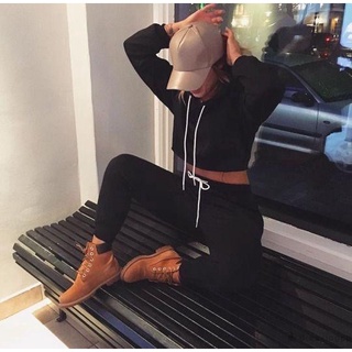 Áo Hoodie Lửng Tay Dài Màu Sắc Đơn Giản Cho Nữ