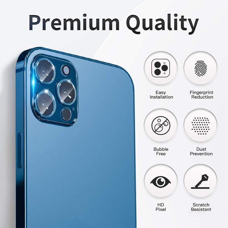 【 2 Trong 1】Kính Cường Lực Bảo Vệ Camera Sau Cho iPhone 11 12 13 14 Pro Max Plus Mini