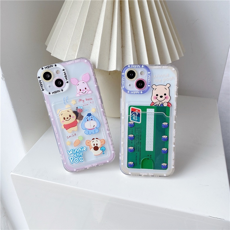 Ốp Điện Thoại Họa Tiết Hoạt Hình Winnie and Friend Kèm Ngăn Đựng Thẻ Chống Sốc Cho iPhone 14 / 13 / 12 / 11 / X / 8 / 7P