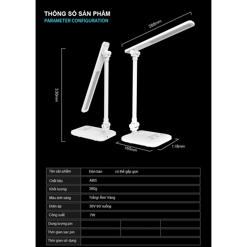 Đèn Bàn Học Đọc Sách, Làm Việc (Học Sinh, Sinh Viên, Văn Phòng) LED Chống Cận, Cảm Ứng Tích Điện eLights