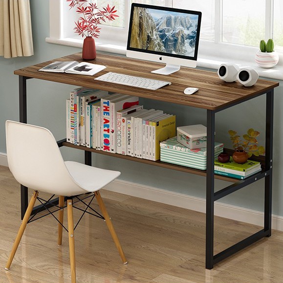 Bàn làm việc, học tập, bàn kệ lửng chân sắt sơn tĩnh điện, full phụ kiện | BigBuy360 - bigbuy360.vn