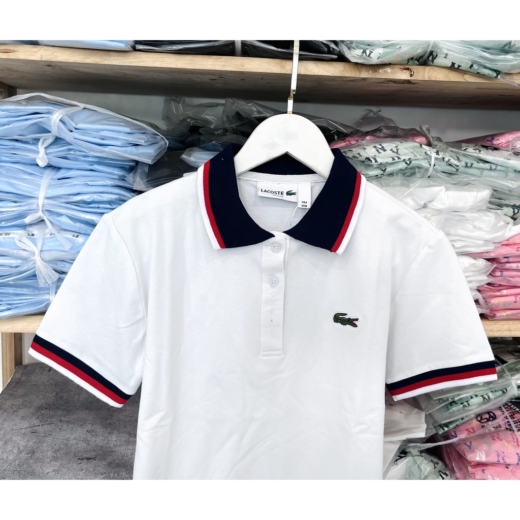 [HÌNH THẬT] ÁO THUN CỔ TRỤ LACOSTE VNXK TRẮNG VIỀN CỔ   - COTTON CÁ SẤU 100%