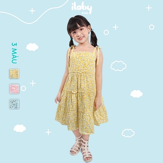 [25.6 GIẢM 40K ĐƠN 299K] Váy 2 dây cho bé gái ILABY họa tiết hoa VINTAGE 3 tầng bèo [V02201]