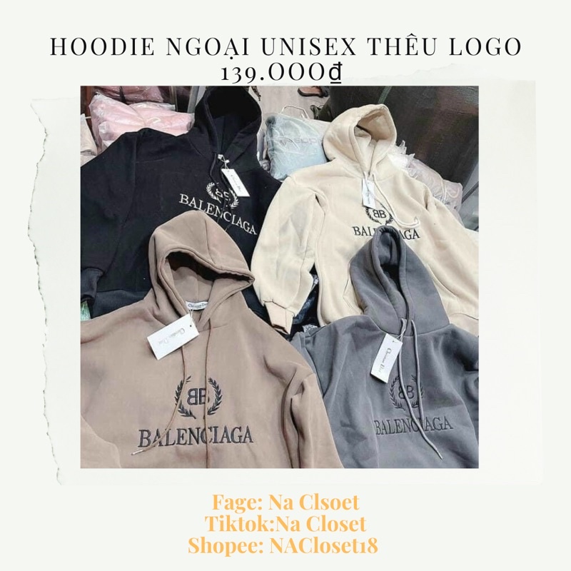 Áo Hoodie UNISEX Thêu Logo hàng QC cao cấp xịn xò