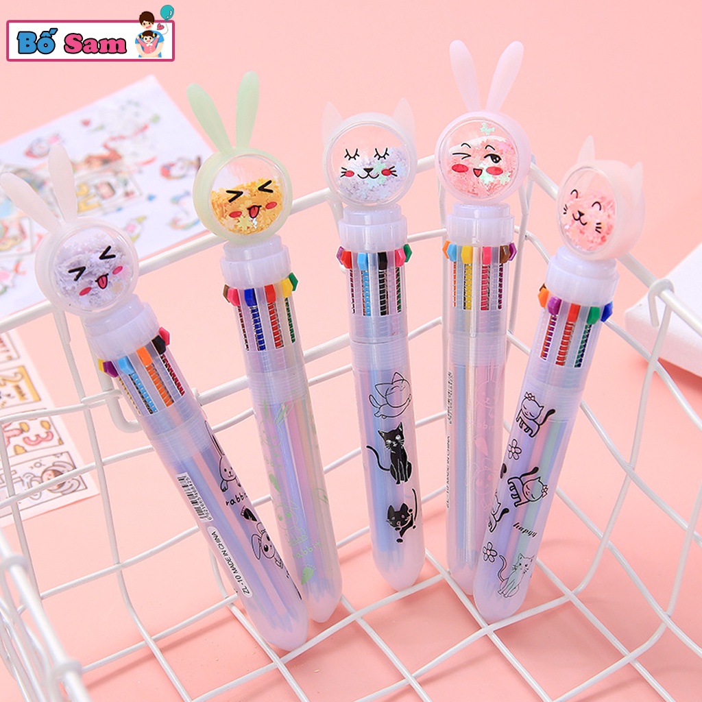 Bút bi nhiều màu 10in1, bút bi 10 màu ánh nhũ trong 1 bút tiện lợi Shop Bố Sam