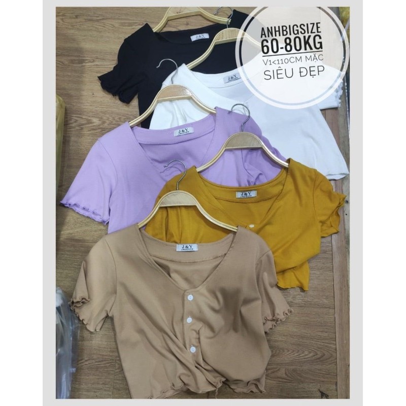 [Mã SRJULY1215 giảm 20K đơn 50K] BIGSIZE Áo croptop nút cổ tim chất zip 50-90kg