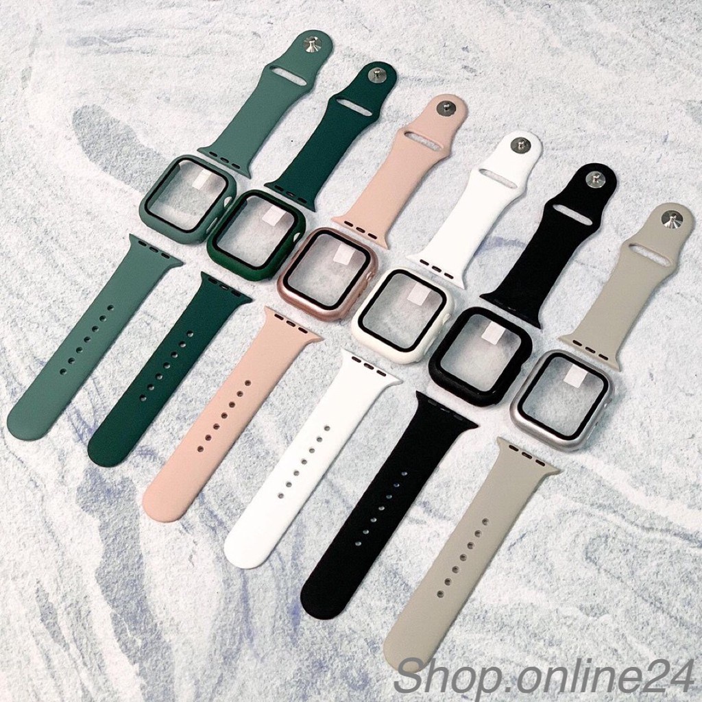 Com bo Dây kèm Ốp cao su apple watch 38/40 42/44 seri 1,2,3,4,5,6 se dùng cho nhiều loại đồng hồ