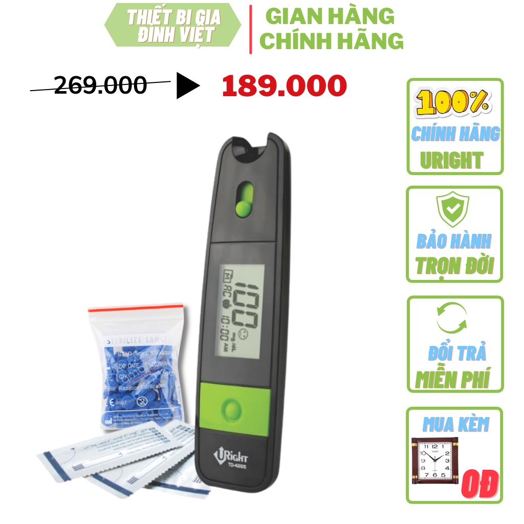 Máy đo đường huyết Uright TD-4265 Chính Hãng + Tặng 25 kim chích và 20 que thử