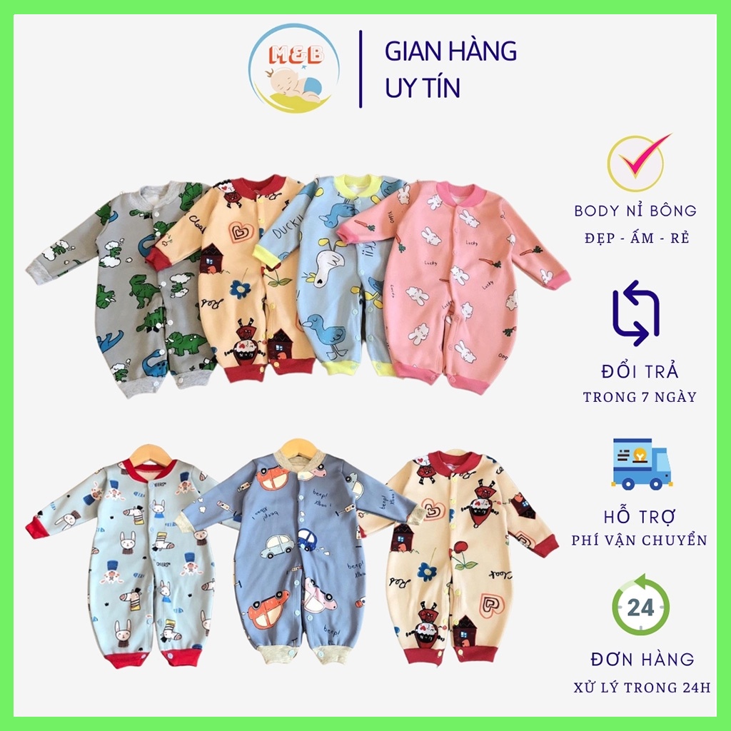 Body nỉ bông lót lông bộ bodysuit cho bé trai gái sơ sinh mùa đông vải đẹp ấm dày dặn - BDTD02