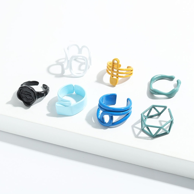 Nhẫn Mặt Vuông Trong Suốt Màu Tím / Xanh Dương / Trắng Dễ Thương