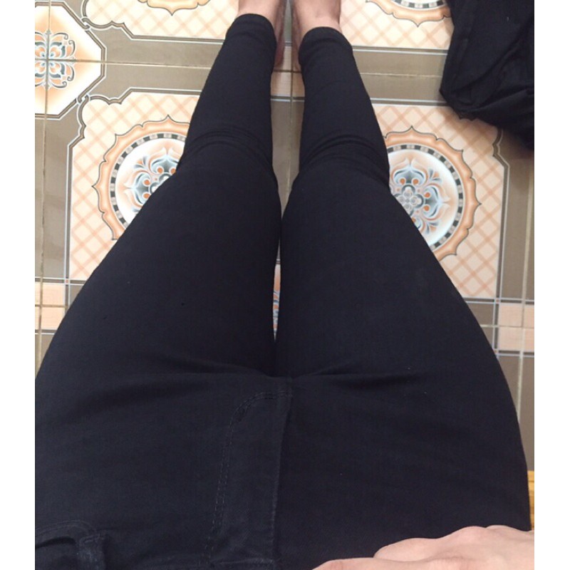 [60-95kg] Quần Cạp Cao Qua Rốn ĐEN TUYỀN TRƠN Co Giãn/ Quần Jeans Lưng SIÊU Cao