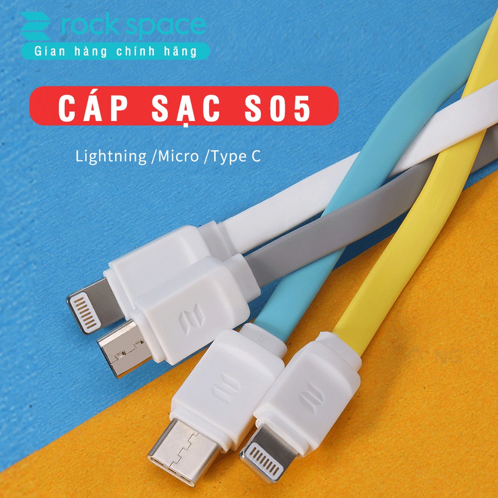 Cáp Rockspace S05 Micro dây dẹt chống rối dành samsung và các điện thoại android Hàng chính hãng bảo hành 12 tháng