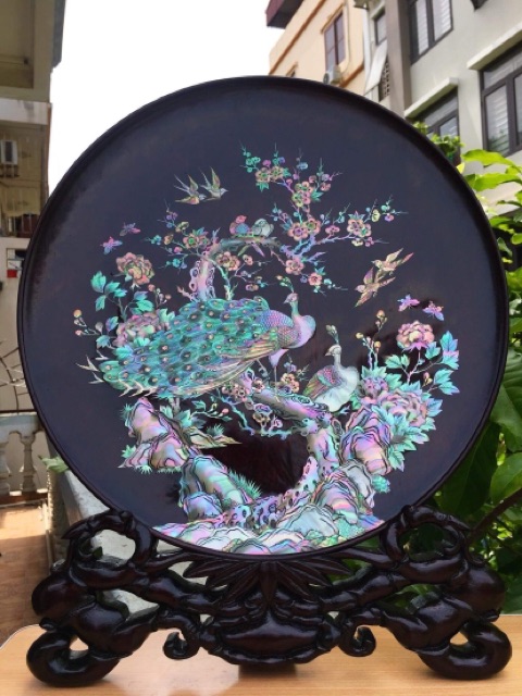 Đĩa khảm ốc gỗ gõ đỏ 41cm