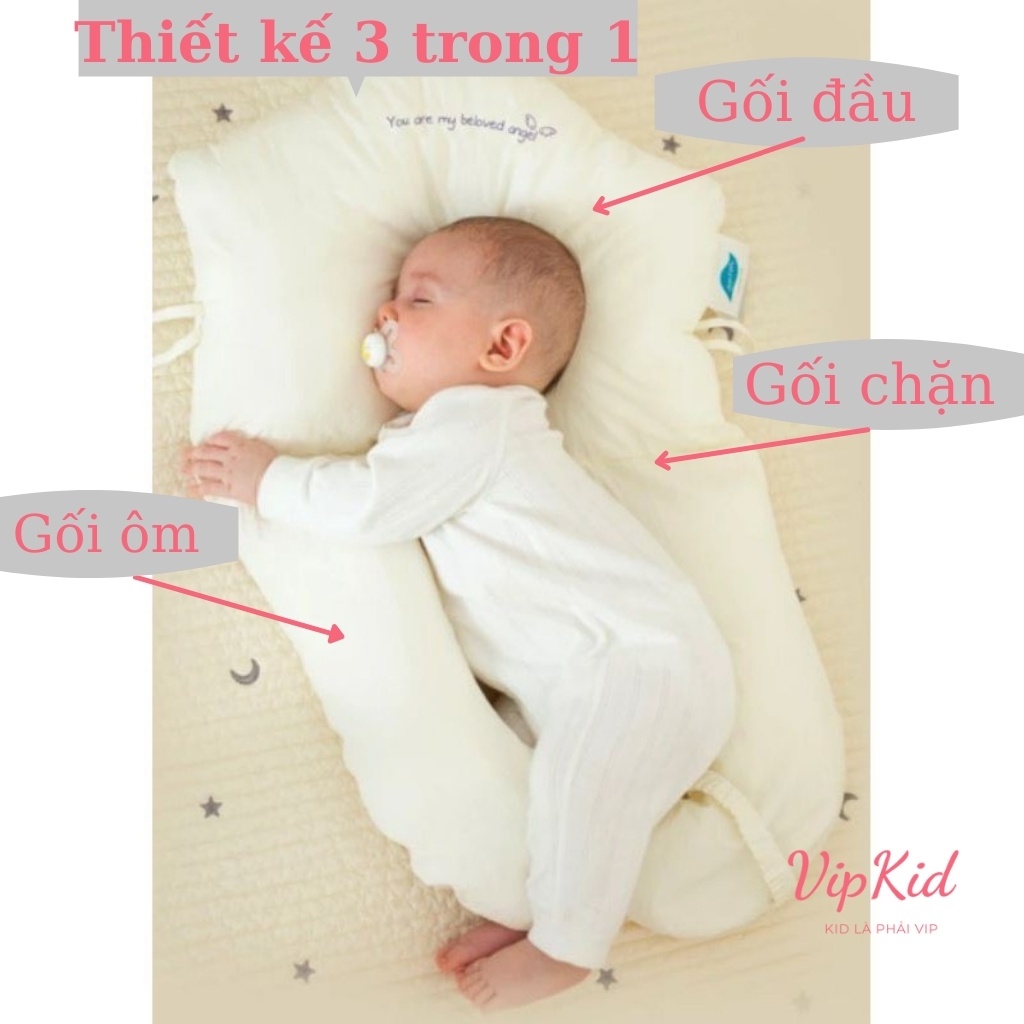 Gối chữ U cho bé Carekids vừa làm gối chống bẹp đầu gối ôm gối chặn cho bé ngủ ngon chống giật mình Vipkid