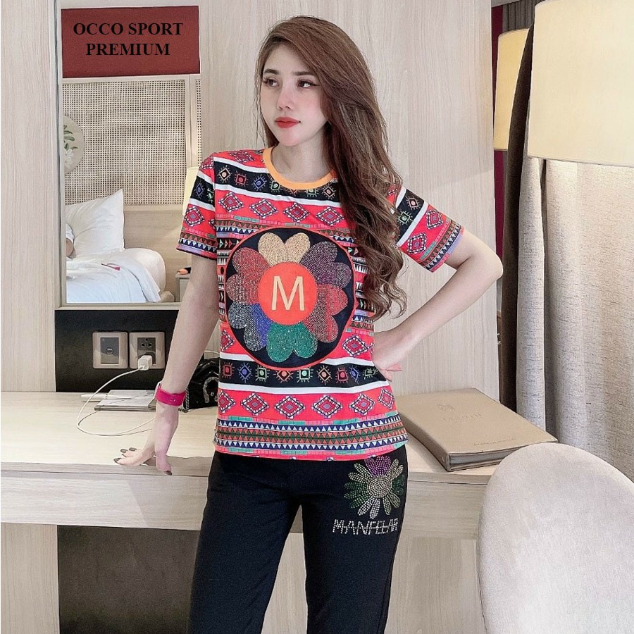 Bộ đồ thể thao nữ cotton đính đá hạo tiết thổ cẩm siêu đẹp TT0205 _ Hàng chuẩn shop