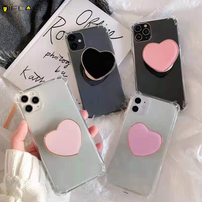 Samsung Galaxy S21 S21+ S20 Ultra FE S20+ Note 20 10 10+ Plus Ultra A50 A50S A30S Phone Case Love Heart Holder Stand  Transparent Clear Simple Soft Casing Cases Case Cover