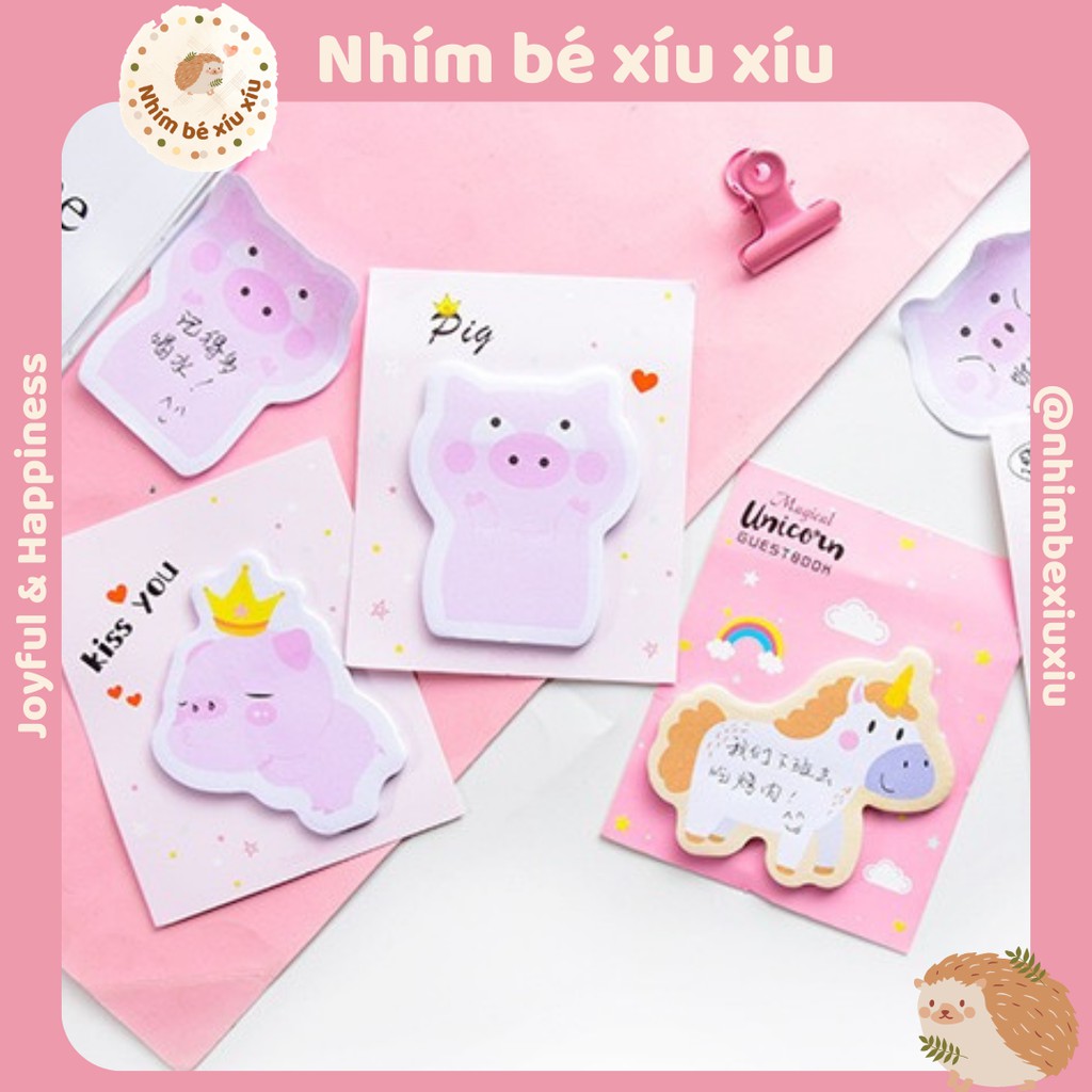 Giấy nhớ/note hình heo mập và ngựa pony unicorn sticky note 30 tờ
