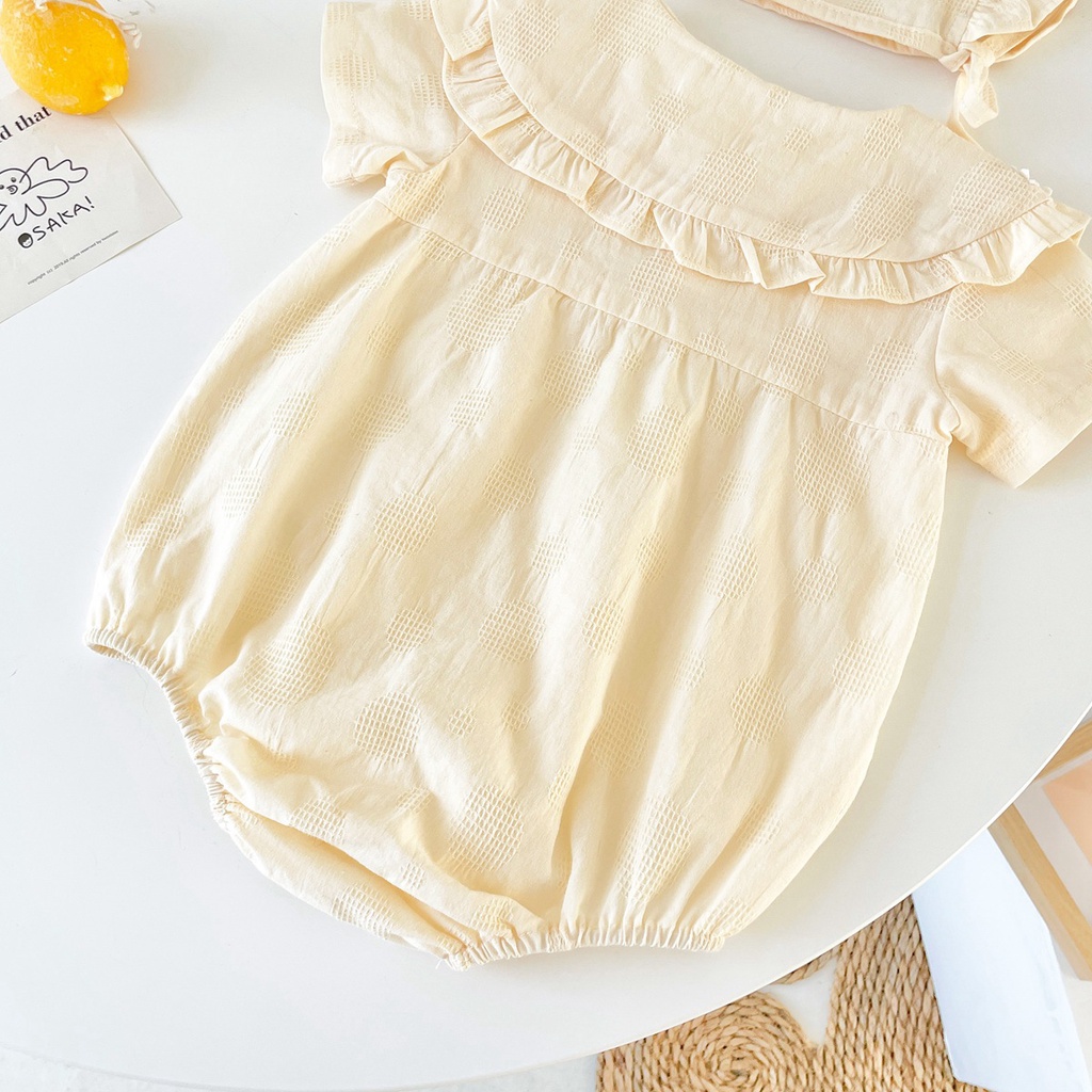Bộ Áo Liền Quần Bằng Cotton Tay Ngắn Phối Ren Thời Trang Mùa Hè Cho Bé Gái Sơ Sinh 2128
