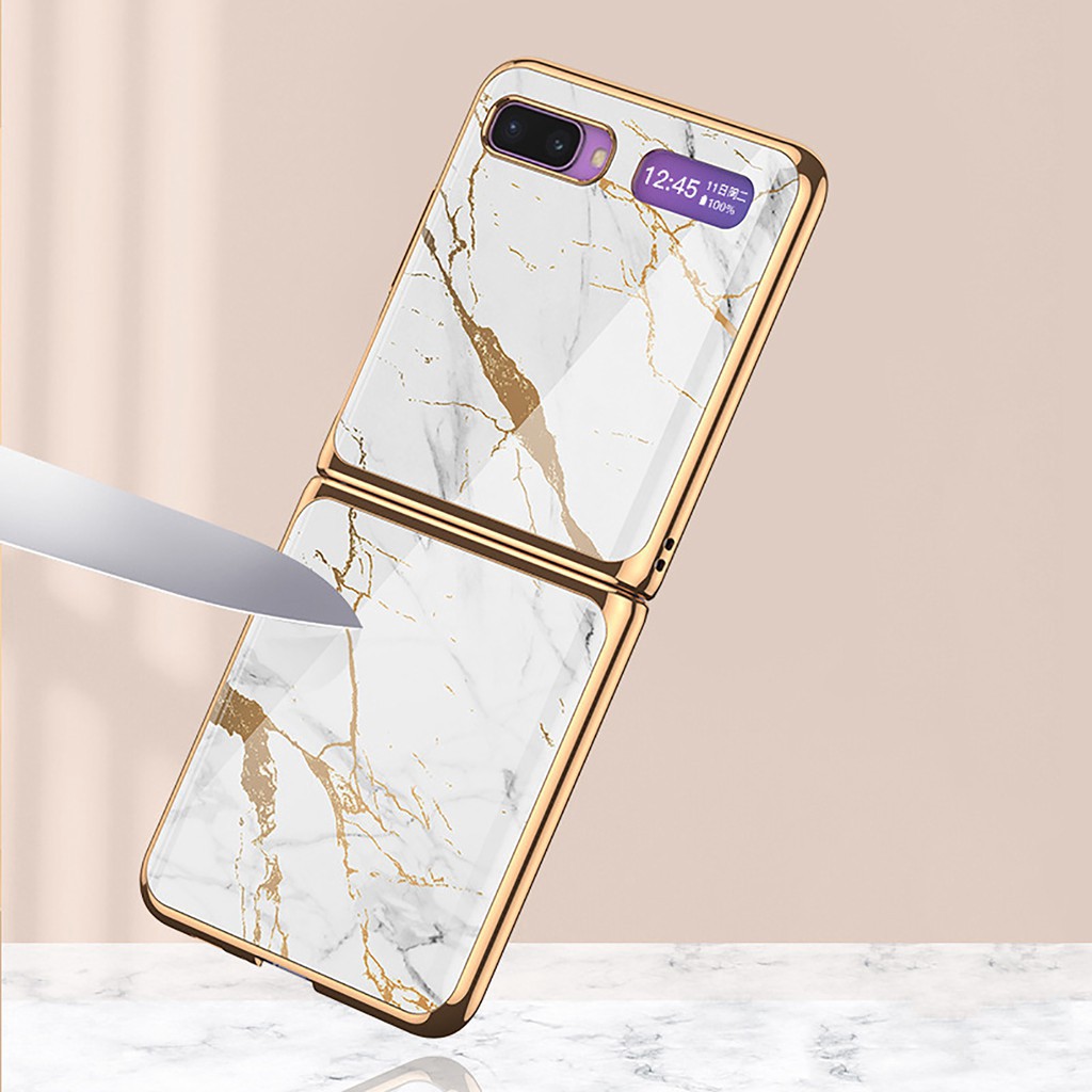 Ốp điện thoại PC mặt kính mạ điện phong cách thời trang bảo vệ cho Samsung Galaxy Z Flip