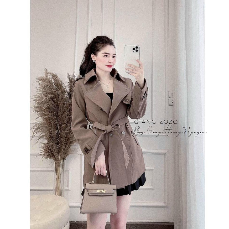 Áo khoác măng tô dáng dài kèm thắt lưng.Áo khoác dài tay form rộng màu đen, nâu thời trang Hàn Quốc