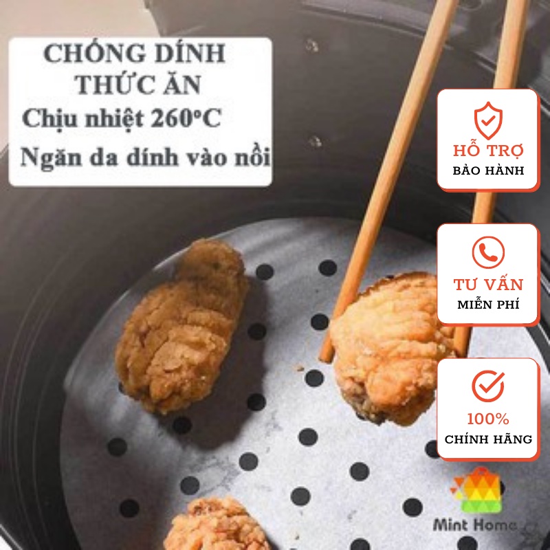 Giấy nến đục lỗ tròn chống dính lót nồi chiên không dầu hấp bánh bao 100 tờ