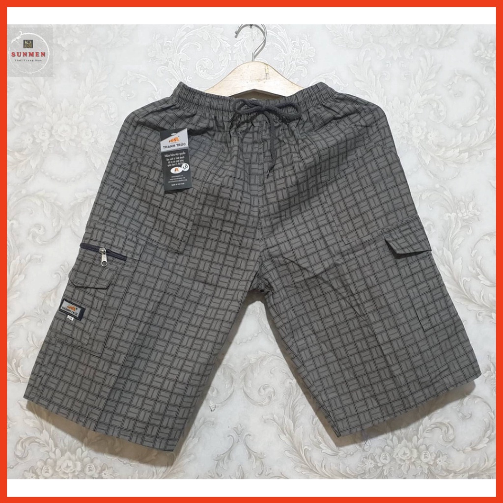 Quần Đùi Nam Kaki Kẻ Sọc Caro Lửng Vải Mỏng Mịn Trung Niên Mặc Nhà SUNMEN Size Từ 50kg - 85kg cao cấp